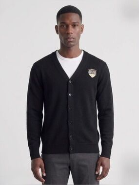 Men's Black V‑Neck Button Cardigan Sweater